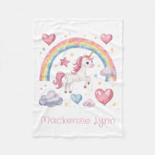 Couverture Polaire Licorne et arc-en-ciel à l'aquarelle Nom personnal