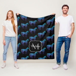 Couverture Polaire Licorne Étincelles motif ombré bleu aqua Monogramm