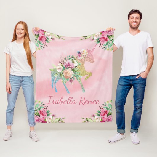 Couverture Polaire Licorne florale personnalisée de parties (En situation)
