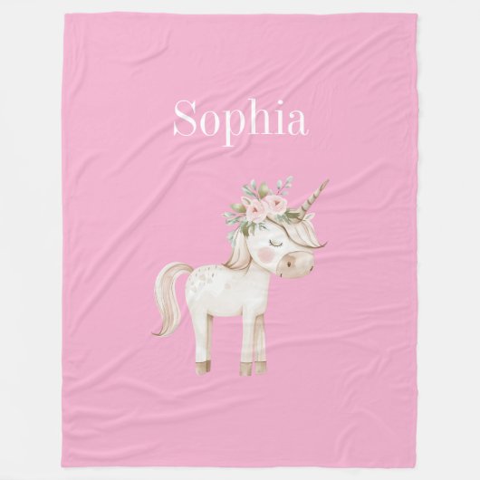 Couverture Polaire Licorne florale rose (Devant)