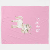 Couverture Polaire Licorne florale rose (Devant (Horizontal))