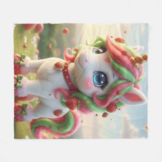 Couverture Polaire licorne fraise (Devant (Horizontal))
