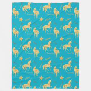 Couverture Polaire Licorne Magique Anniversaire Bleu Aqua Or