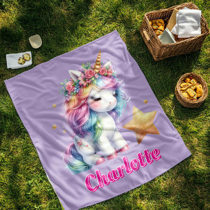 Couverture Polaire Licorne magique étoile pailletée lavande