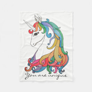 Couverture Polaire Licorne mignonne d'arc-en-ciel d'aquarelle