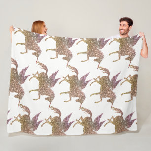 Couverture Polaire Licorne Pégase Cheval Pailleté Strass Doré Tendanc