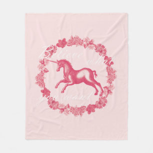 Couverture Polaire Licorne rose et fleurs