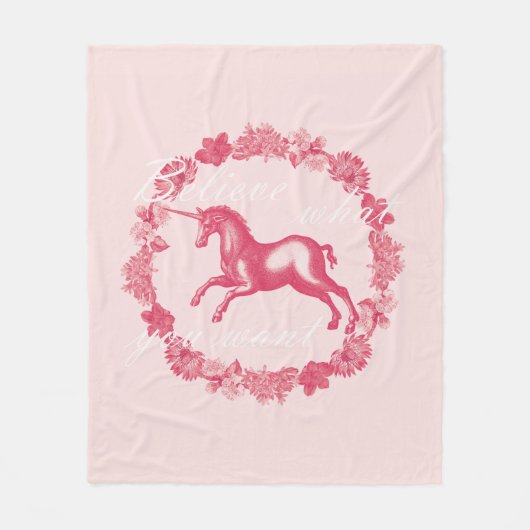 Couverture Polaire Licorne rose et fleurs (Devant)
