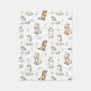 Couverture Polaire Licornes et fleurs à l'aquarelle douce Motif