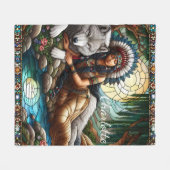Couverture Polaire Lien pacifique : Femme autochtone et loup (Devant (Horizontal))