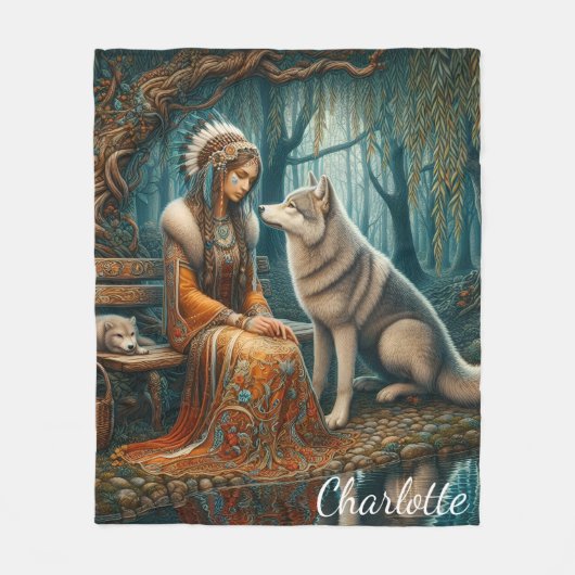 Couverture Polaire Lien pacifique : Femme autochtone et loup (Devant)