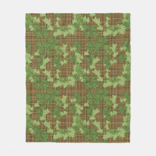 Couverture Polaire Lierre vert sur plaid doré noir