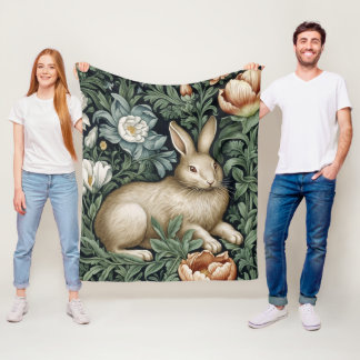 Couverture Polaire Lièvre et fleurs dans le jardin de style Art nouve
