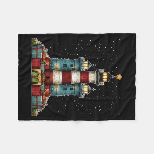 Couverture Polaire Lighthouse Seaside Christmas Tree Xmas Long Sleeve (Devant (Horizontal))