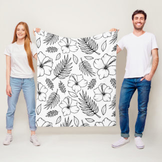 Couverture Polaire Ligne d'art graphique d'Hibiscus Tropical