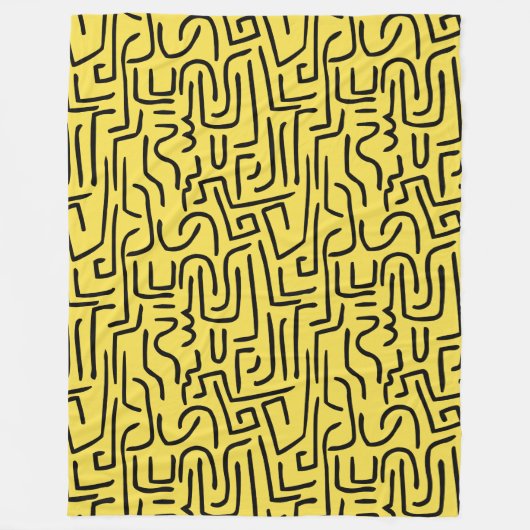 Couverture Polaire Lignes Abstraites 130318 - Noir sur #fff300 Jaune (Devant)