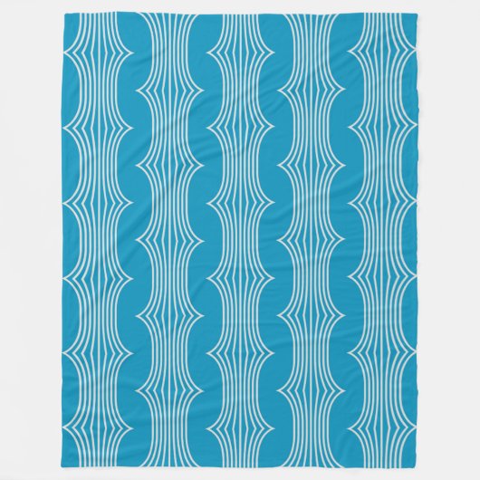 Couverture Polaire Lignes blanches Abstraites rétro sur Motif bleu (Devant)