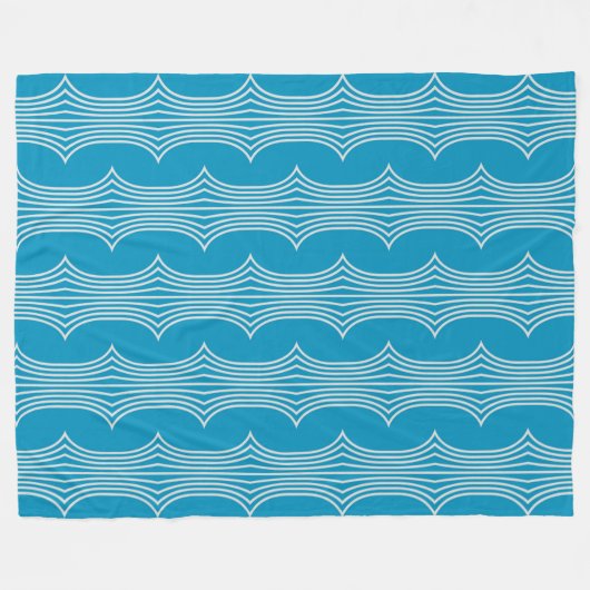 Couverture Polaire Lignes blanches Abstraites rétro sur Motif bleu (Devant (Horizontal))