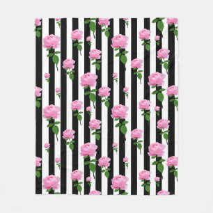 Couverture Polaire Lignes Fleurs Roses Roses Roses Noires