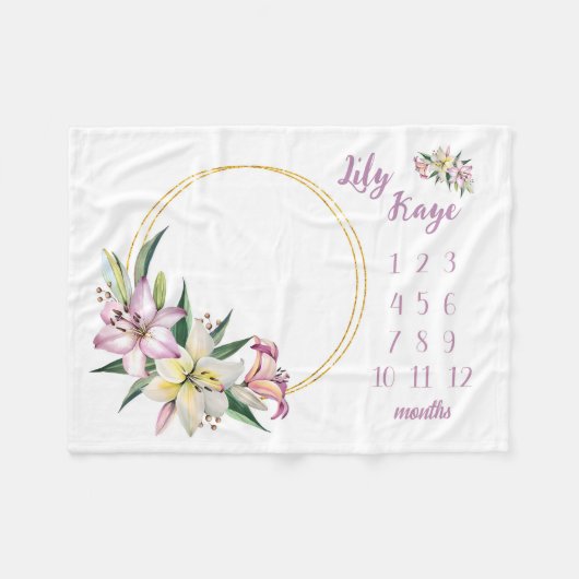 Couverture Polaire Lily Baby Girl Milestone Blanket, Lily Flower Baby (Devant (Horizontal))