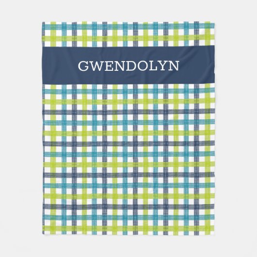 Couverture Polaire Lime Green, Navy et bleu turquoise Plaid (Devant)
