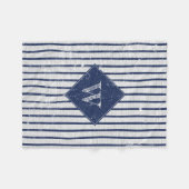 Couverture Polaire Lin gris rustique et rayures bleu marine Monogramm (Devant (Horizontal))