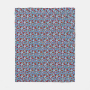 Couverture Polaire Linocut traditionnel Paisley Rouge Bleu Blanc