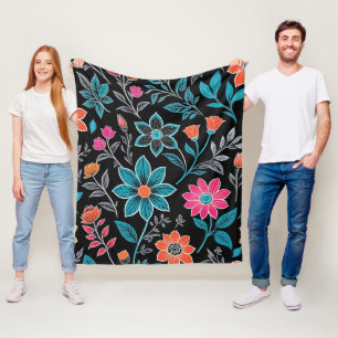 Couverture Polaire Linoprint coloré motif floral