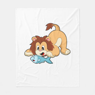 Couverture Polaire Lion avec poisson
