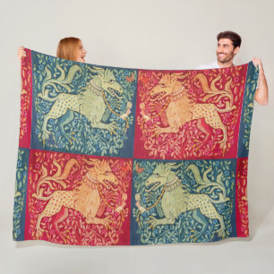 Couverture Polaire Lion BESTIAIRE MÉDIÉVAL Comme la bête en bleu roug