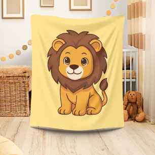 Couverture Polaire Lion de dessin animé mignon sur fond jaune