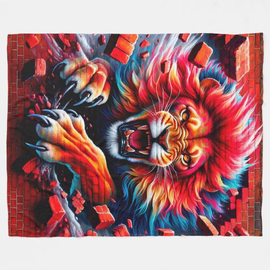 Couverture Polaire Lion en colère (Devant (Horizontal))