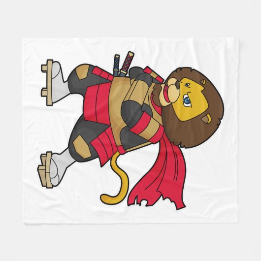 Couverture Polaire Lion en guerrier avec Cap (Devant (Horizontal))