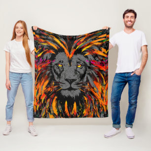 Couverture Polaire Lion Fleece Blanche Tête de lion foncé orange