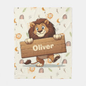 Couverture Polaire Lion joueur avec plaque de nom en bois (Devant)
