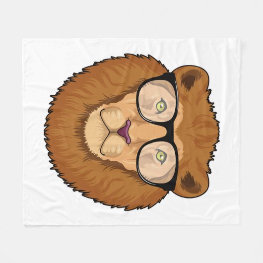 Couverture Polaire Lion Nerd avec lunettes (Devant (Horizontal))