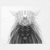 Couverture Polaire Lion noir avec couronne Antlers et monogramme (Devant (Horizontal))