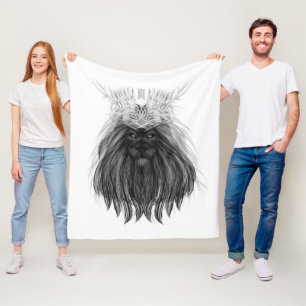 Couverture Polaire Lion noir avec couronne Antlers et monogramme