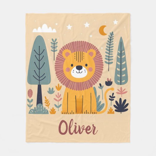 Couverture Polaire Lion souriant mignon en forêt (Devant)