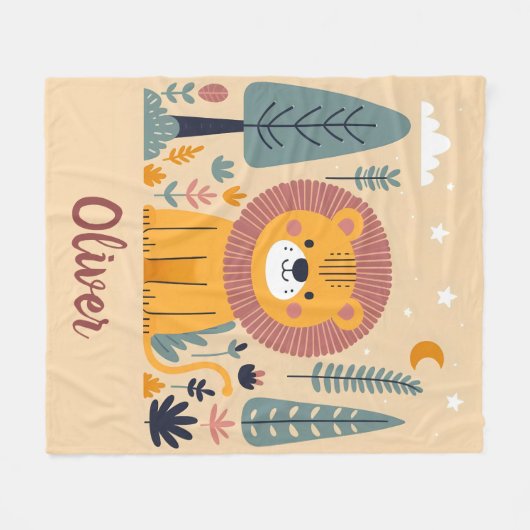 Couverture Polaire Lion souriant mignon en forêt (Devant (Horizontal))
