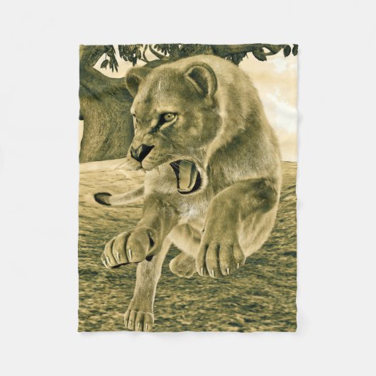 Couverture Polaire Lionne Chasseuse (Devant)