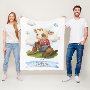 Couverture Polaire Little Cowboy Cute Bull
