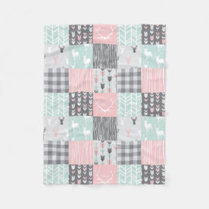 Couverture Polaire Little One Patchwork Deer - rose, menthe et gris