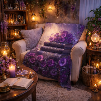 Couverture Polaire Livre Gothique Fleur Violet