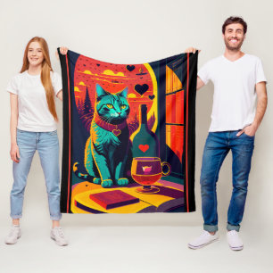 Couverture Polaire Livres Chat Sunset Et Vin
