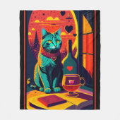 Couverture Polaire Livres Chat Sunset Et Vin (Devant)