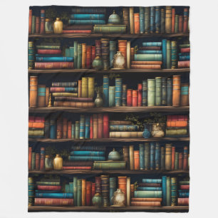 Couverture Polaire Livres vintages sur Motif de bibliothèque