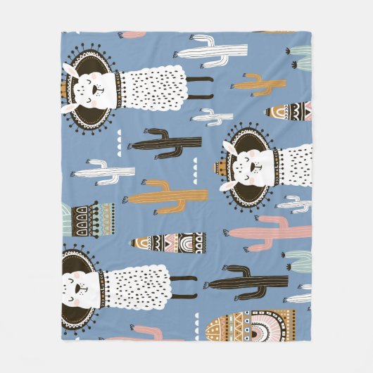 Couverture Polaire Llama, Cactus, Motif d'éléments à main. (Devant)