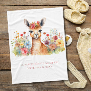 Couverture Polaire Llama personnalisée Fleur sauvage Aquarelle bébé