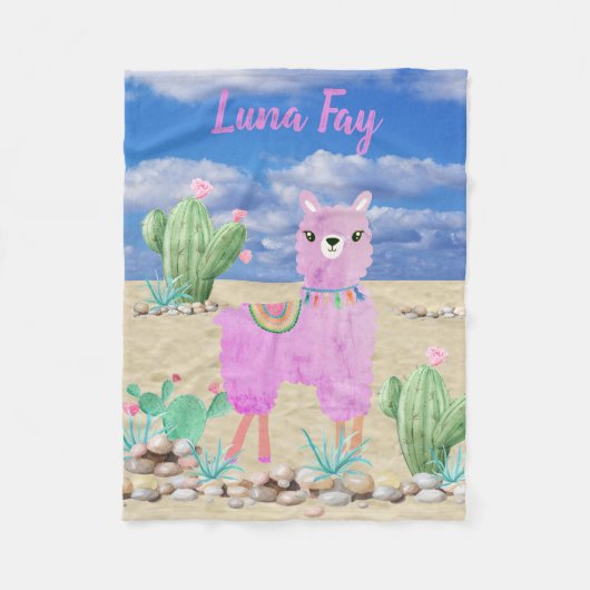 Couverture Polaire Llama rose Sud-Ouest Désert Cactus mignonne Bébé (Devant)